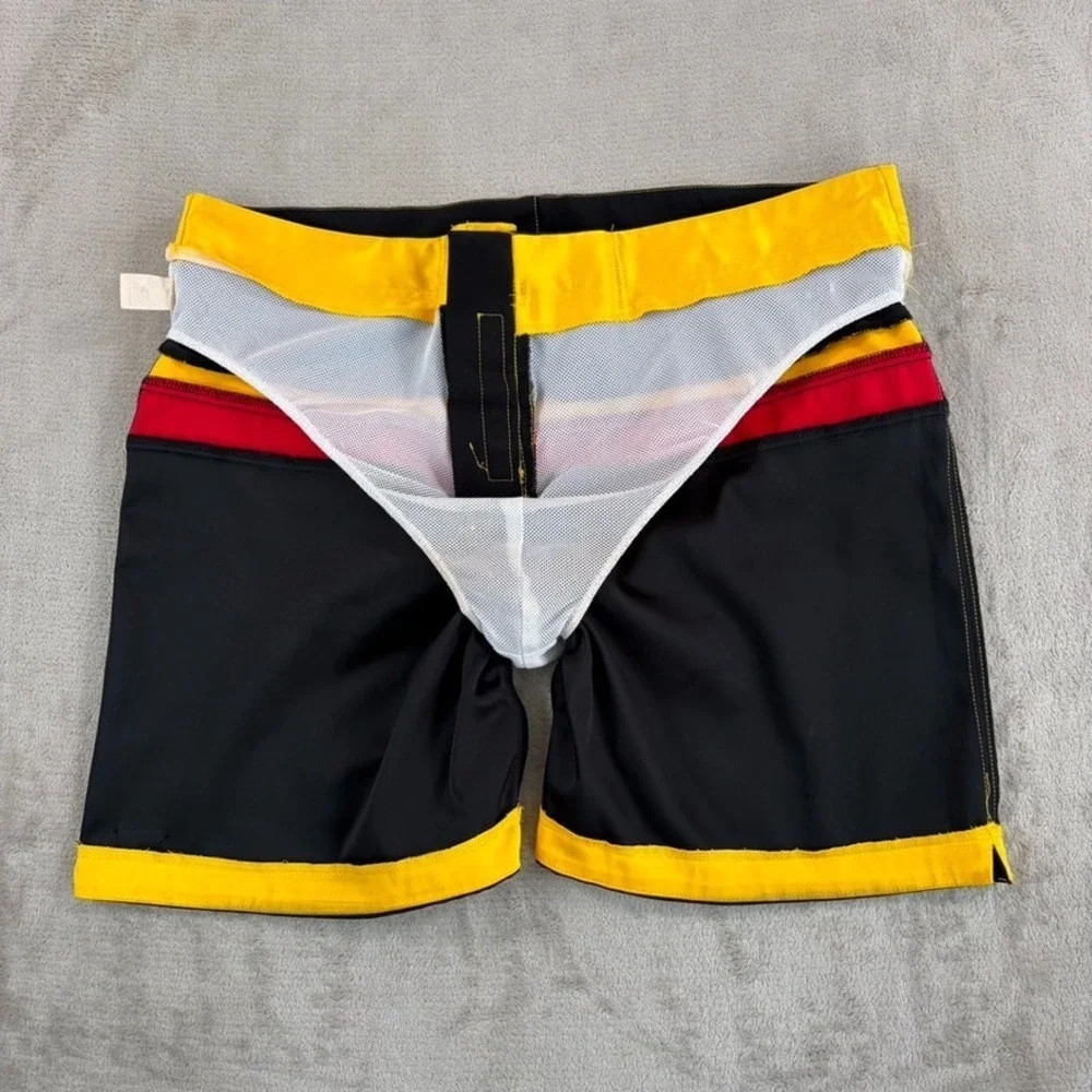 Parke & Ronen Swim Trunk Short in Black Striped 70s Inspired men 38x7 Lined NOWT
